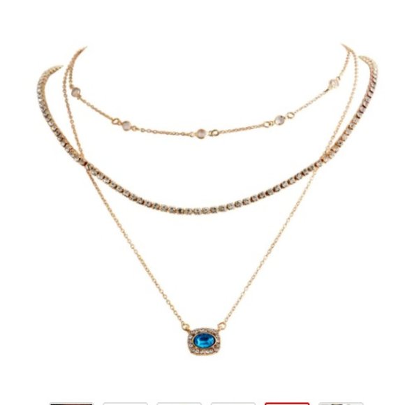 Stunning 3 Layered Gold Rhinestone Necklace - Picture 2 of 2